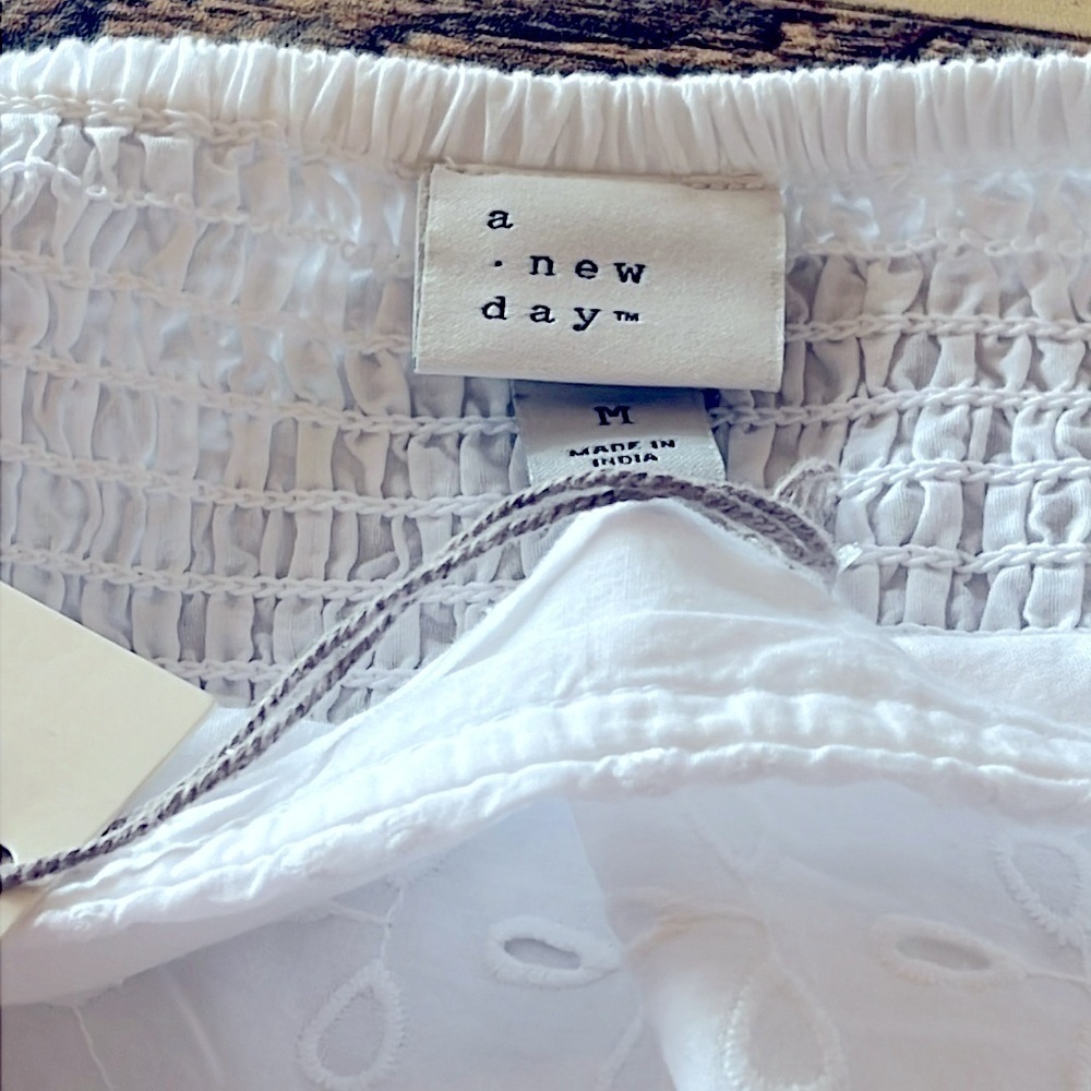 A New Day Eyelet Puff Sleeve Babydoll Mini Dress Size M White NWT - Picture 10 of 13